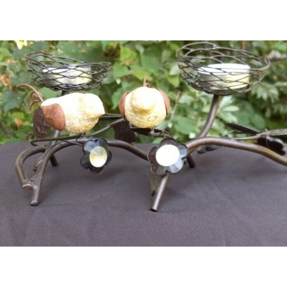 Tealight candle tart holder jeweled flowers sparrows bird & nest table decor